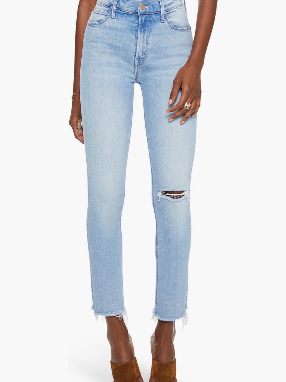 MOTHER The Dazzler Ripped Mid-Rise Ankle Slim Jeans